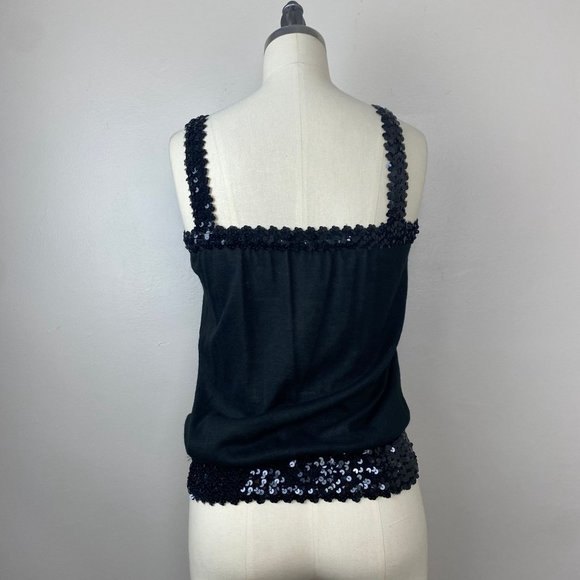 Vintage 1970s Black Tank Top with Sequin Straps & Waistband, Toppettes Size S-L - Picture 4 of 7